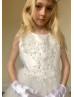 Beaded Ivory Lace Tulle Ankle Length Flower Girl Dress